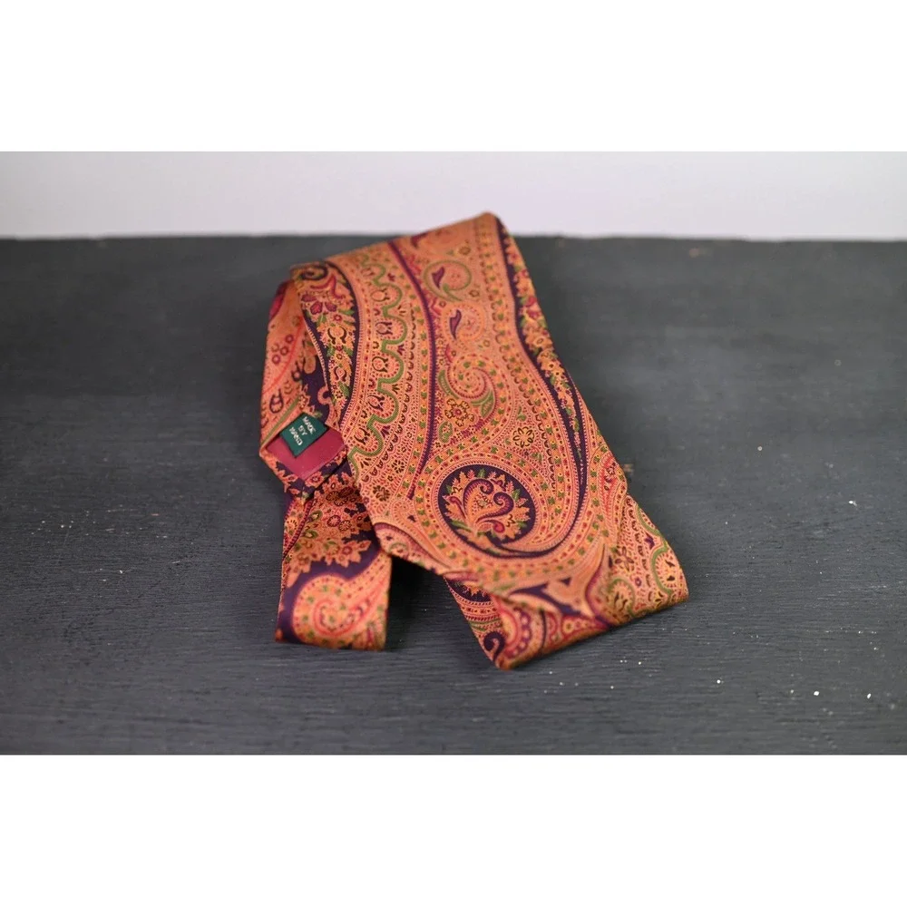J.Crew Mens 100% Silk Tie Orange Purple Paisley Handmade Necktie Accessory